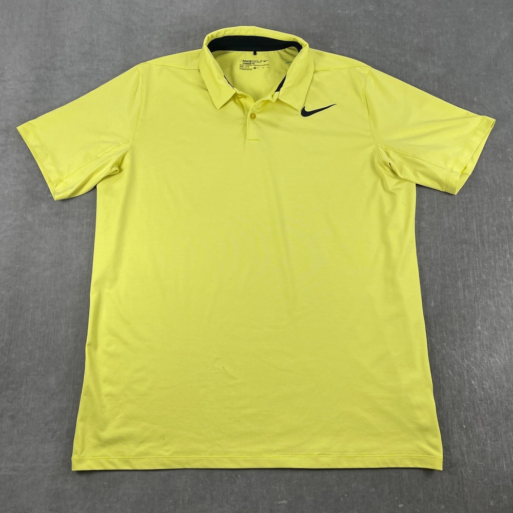 Nike Mens XL Neon Yellow Polo Shirt Dri-FIT Standard Fit Striped Golf Top